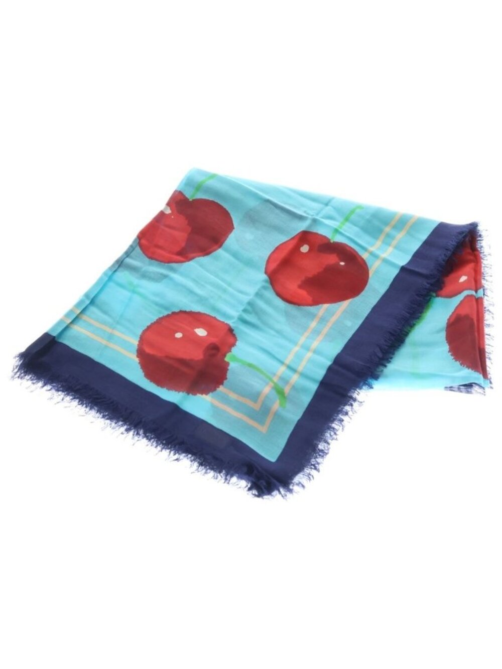 Gucci Ken Scott Cherry Print Scarf Rayon Silk Blue